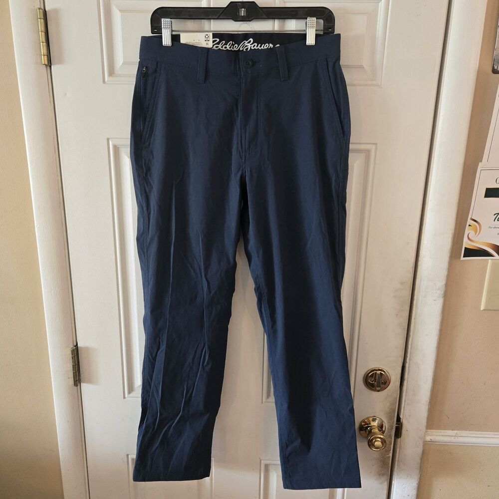 Eddie Bauer Tech Chino Pants Mens 30x30 Navy Blue Stretch Water Resistant NWT
